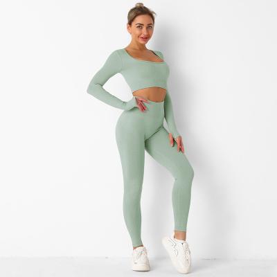 China Breathable Gym Fitness Sets Yoga Pants Set Women Fitness Yoga Set Sports Long Sleeve Overalls Womens Yoga Pants Set for sale