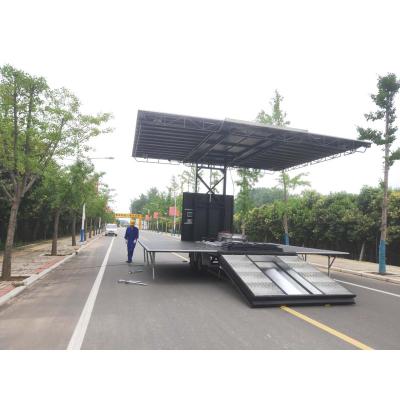 China Plywood+aluminmum+stainless steel flow stage truck mobile +stage trailer used portable mobile trailer stages with hydraulic system for sale for sale