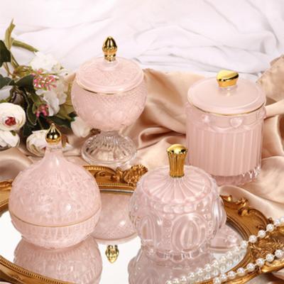 China New Style Simple Design Decoration Candlestick Glass Food Storage Viable Home Jar With Lid for sale