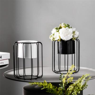 China Modern Nordic The Lantern Shape Flower Stand Metal Flower Vase Soft Ceramic Vase For Home Decor for sale