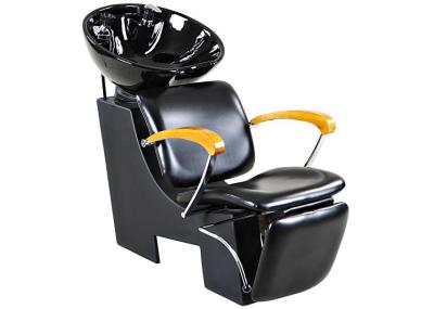 China Tilted Footrest Salon Shampoo Chairs And Bowl With Wooden Armrest , High End Salon Furniture for sale