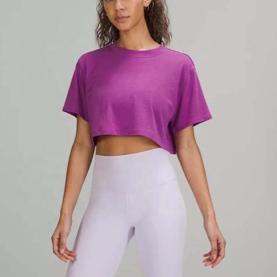 China Wholesale Breathable Fashion Fit Gym Crop T-shirt For Women Custom Logo Crewneck Women Fitness T-shirts Sweatsuit Crop Top Women T-shirt for sale