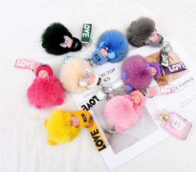 China Real fox hair fox hair ball doll plush fur pom pom key chain key chain baby pendant sleep pendant wholesale fashionable for sale