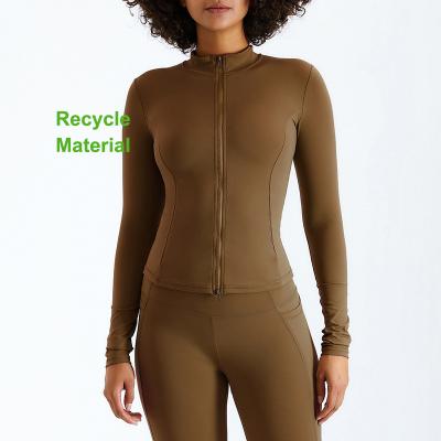 China Running Sportswear Eco-Friendly Breathable Compression Ladies Jackets Women Recycled Nylon Yoga Tops Jackets for sale