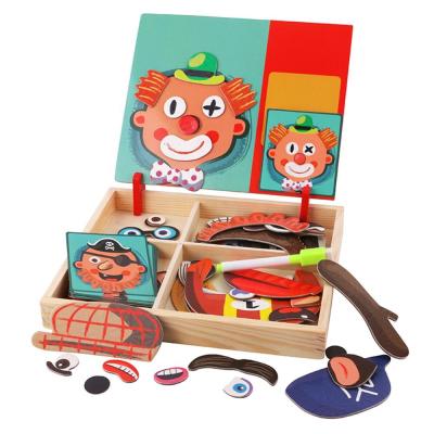 China Cartoon Toy Early Educational 3D Wooden Magnetic Puzzle Toys Sticker Montessori Baby Dress for sale