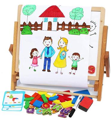 China Double Table Top Wooden Magnetic Drawing Board With Shapes Letters Magnetic Numbers For Kids Xt20191212 for sale