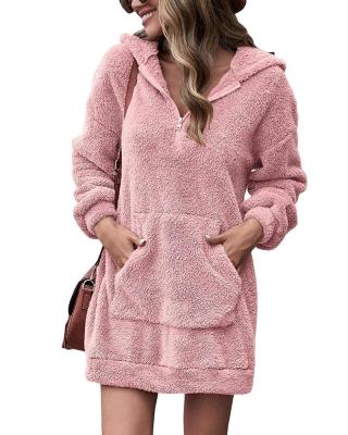 China Anti-wrinkle plush pocket sweater autumn winter women's clothing double-sided fleece hooded loose jacket for sale