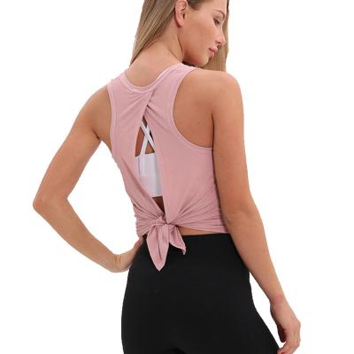 China QUICK DRY Tie Back Fitness Yoga Clothes Women's Sleeveless Hollow Tank Yoga Wear for sale