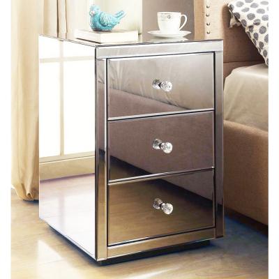 China Gorgeous Mirrored Glass 3 Drawer Bedside Panel For Bedroom for sale