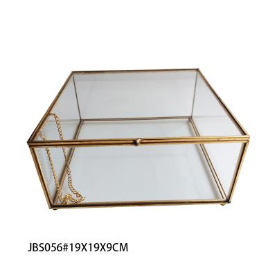 China Ring Gold Metal Stainless Steel Luxury Printed Cheap Gorgeous Crystal Rectangle Glass Jewelry Box For Gift for sale