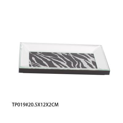 China Luxury and fashion light glass perfume tray with zebra pattern bottom and mirror edge for sale