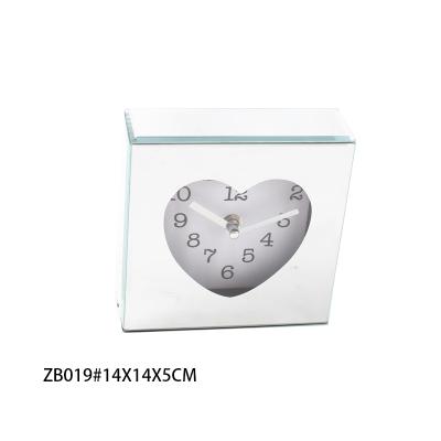 China Gorgeous Heart Shape Mirror Glass Clock For Girl Sweet Square Silver Clock for sale