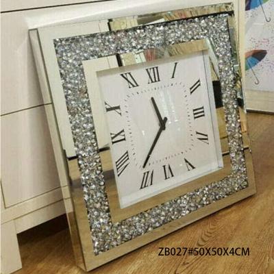 China Gorgeous big size square crushed glass+wood+velvet diamond clock for sale