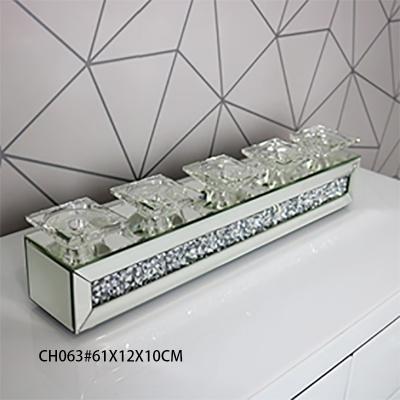 China Gorgeous Handmade Large Rectangle Mirror Glass Canlde Holder With Crushed Diamond Set Of 5 for sale