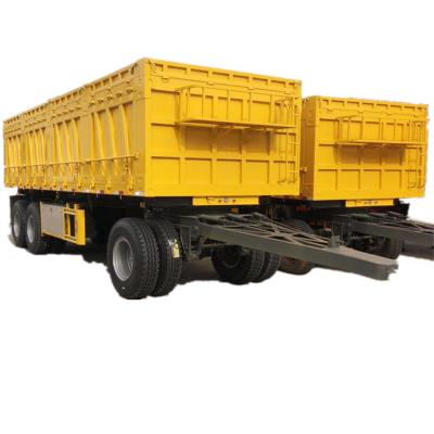 China Full Truck Trailer Tri Axles Flat Bed Trailer Stake Barrier Trailer With Drawbar For Sale for sale