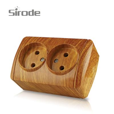 China Easy Installation Guipai EU Standard 2 Strip 2 Pin Surface Mounted Electrical Wall Socket 220V Electrical Socket 220V Wood Color for sale