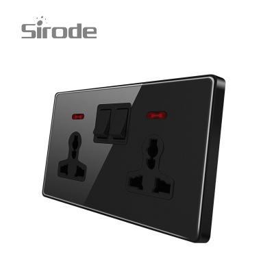 China Easy installation Sirode UK standard electrical swich T1-2-3 band 13A multi function 2 switched socket with neon for sale