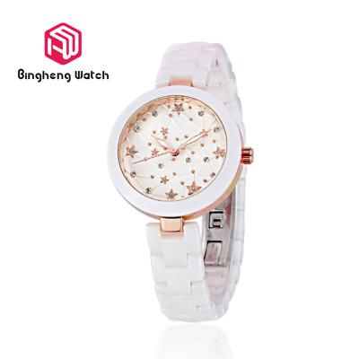 China Unique Waterproof Ceramic Wrist Watch White Color Women Fashion Star Style for sale