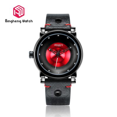 China Cool Fashion Plain Mens Watches , Quartz Gents Black Watch With Red Dial for sale