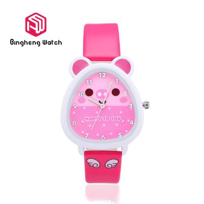 China Blue / Pink Cartoon Kids Character Watches , Cute Bear Kids Leather Watch for sale