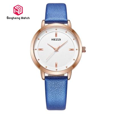 China Quartz Water Resistant Wrist Watch Buckle Clasp With Blue Leather Band for sale