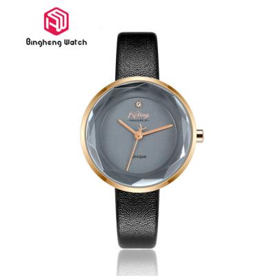 China Black 32mm Womens Watch Genuine Leather Strap 3 Bar Water Resistant for sale