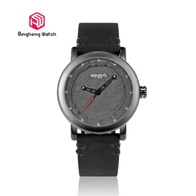 China Big Dial Military Wrist Watches , Student Black Leather Strap Watch Waterproof for sale