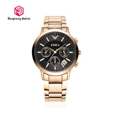 China Fashion Business Mens Luxury Stainless Steel Watches Round Case 30M Waterproof for sale