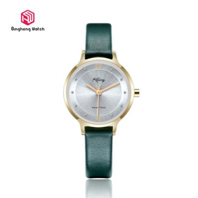 China Green Leather Strap Japan Movement Wrist Watches Case 3ATM Water Resistant for sale