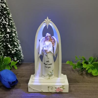 China Worlwide 6 Inch Spring Resin Angel Statues Angel Figurine With Led Lighted for sale