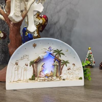 China Europe Religious Christmas Resin Figurines Light Up Resin Nativity Arch Scene for sale