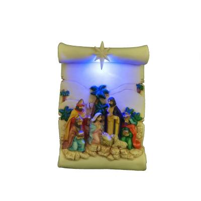 China Resin Indoor Christmas Europe Holiday Sculpture Religious Figurines Light Up Resin Nativity Scene for sale