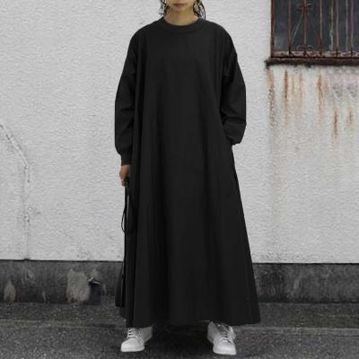 China 2023 New Polyester Solid Muslim Abaya Round Neck Muslim Dress Eid al-Fitr Clothing Wholesale for sale