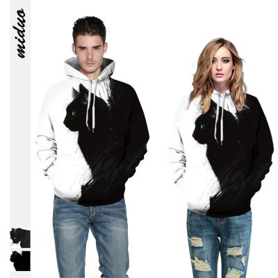 China Cat Print Women Black And White Casual QUICK DRY Animal Hoodies Sports Cartoon Long Sleeve Hoodies for sale