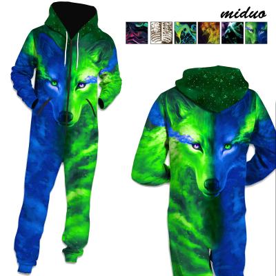 China Breathable Color Fog Digital Printing Couples Autumn And Winter Wear Fleece Hoodie Zipper Overalls Loose Casual One Piece Pants for sale