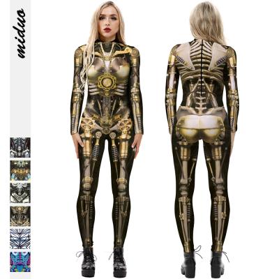 China Halloween Breathable Skeleton Digital Printing Women's Dress Body Long Sleeve Tight Overalls Cosplay Costume for sale