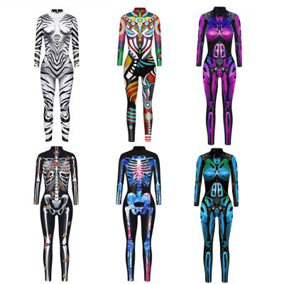 China Women QUICK DRY 3D Animal Print Cosplay Halloween Costume The Skull Jumpsuit Bohemian Style Carnival Jumpsuit for sale