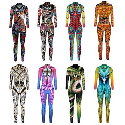 China 3D Digital Printing Skeleton Adults QUICK DRY Robot Jumpsuit Halloween Cosplay Punk Jumpsuit The Future Costume Outfit for sale