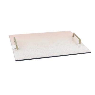 China Marble Bathroom Trolley Tray With Handles MAISON d'Art Decor GLOVAL Marble Stone Decor Portable Luxury Fancy Pink Wholesale Trays for sale