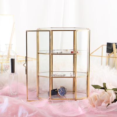 China Love Fashionable Luxury Mirror Gold Rectangle Glass Jewelry Box for sale