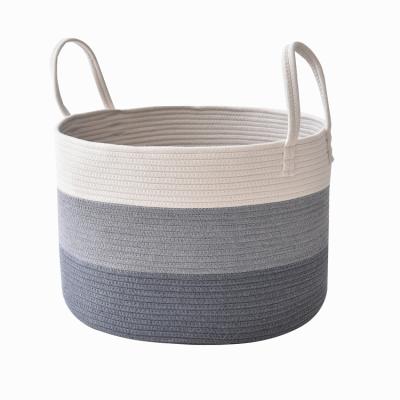 China Large Woven Stored Cotton Rope Storage Basket with Strong Handle, Folding Laundry Basket Cotton Rope, Cotton Rope Hanging Basket for sale