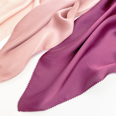 China Fashionable custom made plain satin women 70*180 tudung hijab silk eyelash shawls for sale