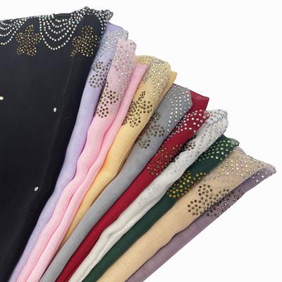 China fashionable custom bawal scarf cotton tudung flowers rhinestone muslim hijab voile veil for malaysian woman for sale