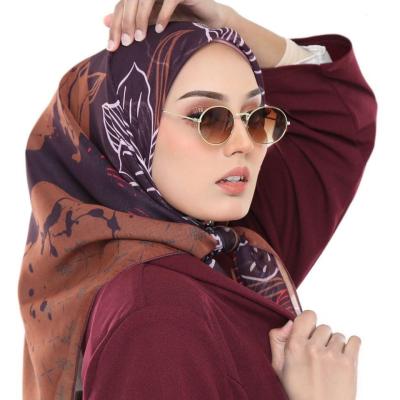 China Polyester customized hijab printed canvas digital printed soft cotton voile bawal tudung tudung with laser cut for sale