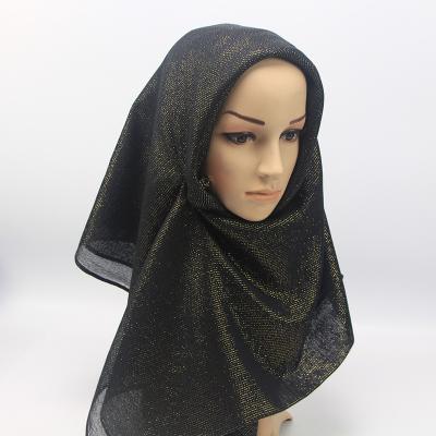 China New Design Soft Smooth Gold Cotton Feeling Silk Yarn Fringed Monochrome Women's Scarf Muslim Hijab Shawl for sale