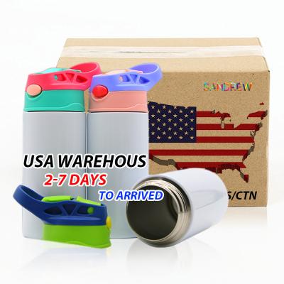 China Viable USA Wholesale 12 oz Sublimation Blanks Kid Tumbler Flask Colorful Auto Seal Lid Bottle Kids Straight Flip Top Mugs for sale