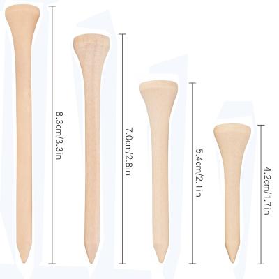 China Custom Wooden Logo Wooden Golf Tees 42/54/70/83mm Eco-friendly Protect Shaft Head Nature Solid Wood Golf Tee for sale