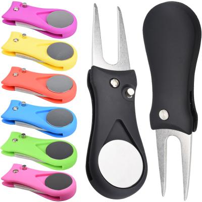 China ABS+Stainless logo fork golf divot tool repair tool steel auto green foldable metal custom golf accessories wholesale custom made divot tool for sale