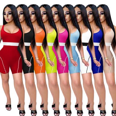 China Amazon plus size hot selling custom logo 2021 summer new fashion all-in-one suit ladies sports slim knitted jumpsuit for sale