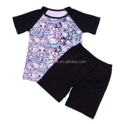 China Casual Black Short Sleeve Kids Clothes Sets Simple Dyed Elastic Band Design Shorts Teams Cartoon Theme Pattern BoyT-Shirts Sets for sale